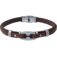 Bracelet acier - cuir marron italien - grain de café - réglable - 21,5cm