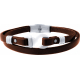 Bracelet acier - cuir marron italien - crochet - 2 rangs - réglable - 21,5cm