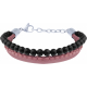 Bracelet acier - cuir et cuir tressé italien rose foncé - billes onyx 4mm - 16+5cm