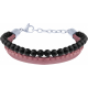 Bracelet acier - cuir et cuir tressé italien rose foncé - billes onyx 4mm - 16+5cm