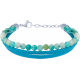 Bracelet acier - cuir et cuir tressé italien bleu - billes apatite 4mm - 16+5cm