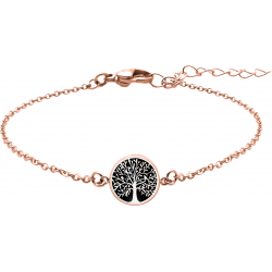 Bracelet acier rosé - arbre de vie - nacre blanche - émail noir - diamètre 17mm - 15+5cm