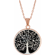 Collier acier rosé - arbre de vie - nacre blanche - émail noir - diamètre 25mm - 45+5cm