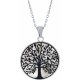 Collier acier - arbre de vie - nacre blanche - émail noir - diamètre 25mm - 45+5cm