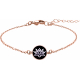 Bracelet acier rosé - fleur de lotus - nacre blanche - émail noir - diamètre 17mm - 15+5cm
