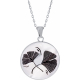 Collier acier - fleur de ginkgo - nacre blanche - émail noir - diamètre 25mm - 45+5cm