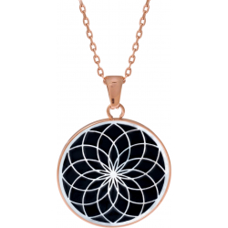 Collier acier rosé - fleur de vie - nacre blanche - émail noir - diamètre 25mm - 45+5cm