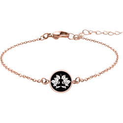 Bracelet acier rosé - bouddha - nacre blanche - émail noir - diamètre 17mm - 15+5cm