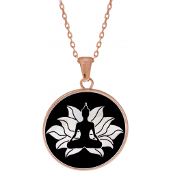 Collier acier rosé - bouddha - nacre blanche - émail noir - diamètre 25mm - 45+5cm