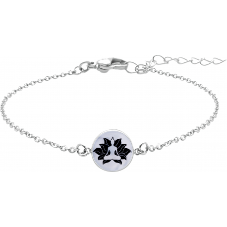 Bracelet acier - bouddha - nacre blanche - émail noir - diamètre 17mm - 15+5cm