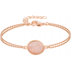 Bracelet en acier rosé - quartz rose - cabochon oval 9x11mm - deux rangs - 16+4cm