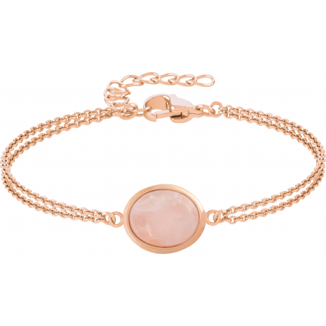 Bracelet en acier rosé - quartz rose - cabochon oval 9x11mm - deux rangs - 16+4cm