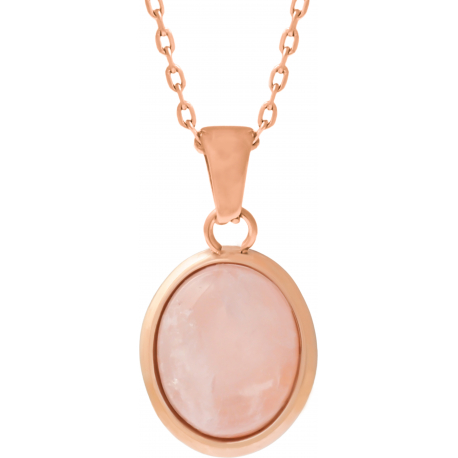 Collier en acier rosé - quartz rose - cabochon oval 9x11mm - 40+5cm