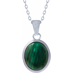 Collier en acier - malachite - cabochon oval 9x11mm - 40+5cm