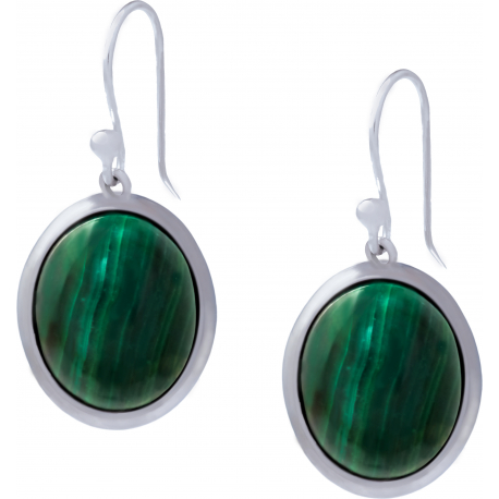 Boucles d'oreille en acier - malachite - cabochon oval 9x11mm