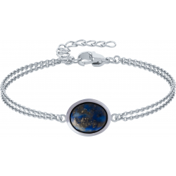 Bracelet en acier - lapis lazuli  - cabochon oval 9x11mm - deux rangs - 16+4cm