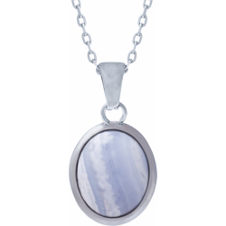 Collier en acier - blue lace agate - cabochon oval 9x11mm - 40+5cm