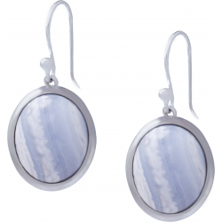 Boucles d'oreille en acier - blue lace agate - cabochon oval 9x11mm