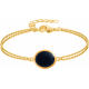 Bracelet en acier doré - onyx - cabochon oval 9x11mm - deux rangs - 16+4cm