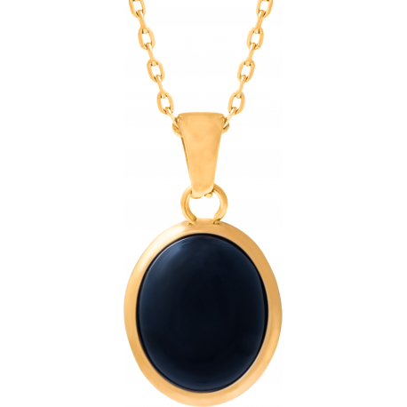 Collier en acier doré - onyx - cabochon oval 9x11mm - 40+5cm