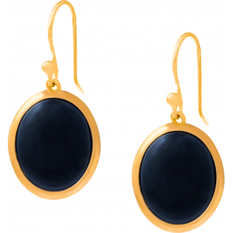 Boucles d'oreille en acier doré - onyx - cabochon oval 9x11mm