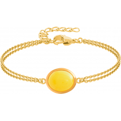 Bracelet en acier doré - agate jaune - cabochon oval 9x11mm - deux rangs - 16+4cm