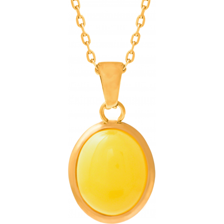 Collier en acier doré - agate jaune - cabochon oval 9x11mm - 40+5cm