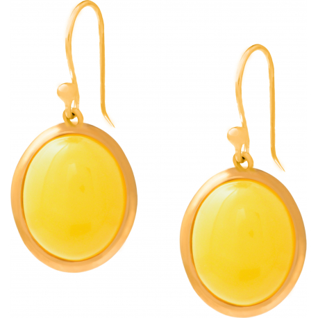 Boucles d'oreille en acier doré - agate jaune - cabochon oval 9x11mm