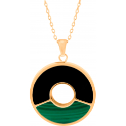 Collier acier doré - onyx - malachite - diamètre 24mm - 45+5cm