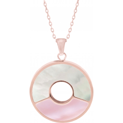 Collier acier rosé - nacre rose - nacre blanche - diamètre 24mm - 45+5cm