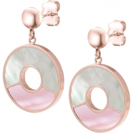 Boucles d'oreille acier rosé - nacre rose - nacre blanche - diamètre 20mm