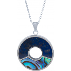 Collier acier - lapis lazuli - nacre abalone - diamètre 24mm - 45+5cm