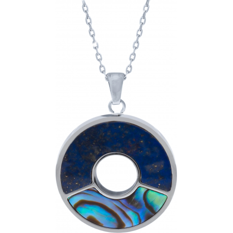 Collier acier - lapis lazuli - nacre abalone - diamètre 24mm - 45+5cm