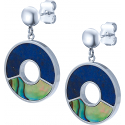 Boucles d'oreille acier - lapis lazuli - nacre abalone - diamètre 20mm