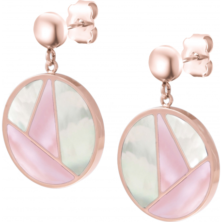 Boucles d'oreille acier rosé -  nacre blanche - nacre rose - diamètre 20mm