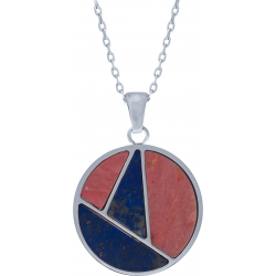 Collier acier - rhodonite - lapis lazuli - diamètre 25mm - 16+4cm