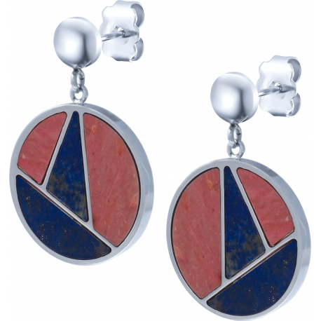 Boucles d'oreille acier - rhodonite - lapis lazuli - diamètre 20mm