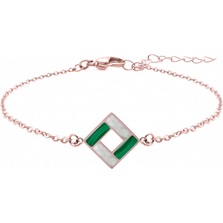 Bracelet acier rosé - hauteur : 20mm - largeur : 20mm - malachite - nacre blanche - 16+5cm