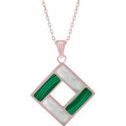 Collier acier rosé - hauteur : 25mm - largeur : 25mm - malachite - nacre blanche - 45+5cm