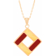 Collier acier doré - hauteur : 25mm - largeur : 25mm - agate jaune - cornaline - 45+5cm