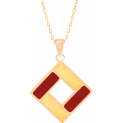 Collier acier doré - hauteur : 25mm - largeur : 25mm - agate jaune - cornaline - 45+5cm