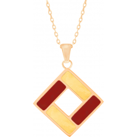 Collier acier doré - hauteur : 25mm - largeur : 25mm - agate jaune - cornaline - 45+5cm