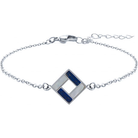 Bracelet acier - hauteur : 20mm - largeur : 20mm - lapis lazuli - nacre blanche - 16+5cm