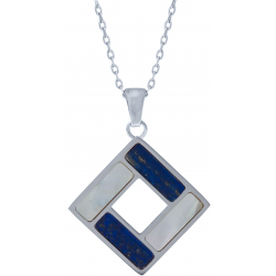 Collier acier - hauteur : 25mm - largeur : 25mm - lapis lazuli - nacre blanche - 45+5cm