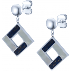 Boucles d'oreilles acier - hauteur : 20mm - largeur : 20mm - lapis lazuli - nacre blanche