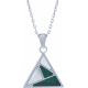 Collier acier - malachite - nacre - triangle 20mm de côté - 45+5cm