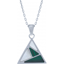 Collier acier - malachite - nacre - triangle 20mm de côté - 45+5cm