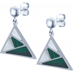 Boucles d'oreille acier - malachite - nacre - triangle 18mm de côté