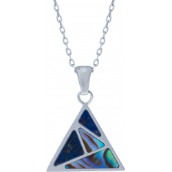 Collier acier - lapis lazuli - nacre abalone - triangle 20mm de côté - 45+5cm