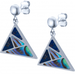 Boucles d'oreille acier - lapis lazuli - nacre abalone - triangle 18mm de côté